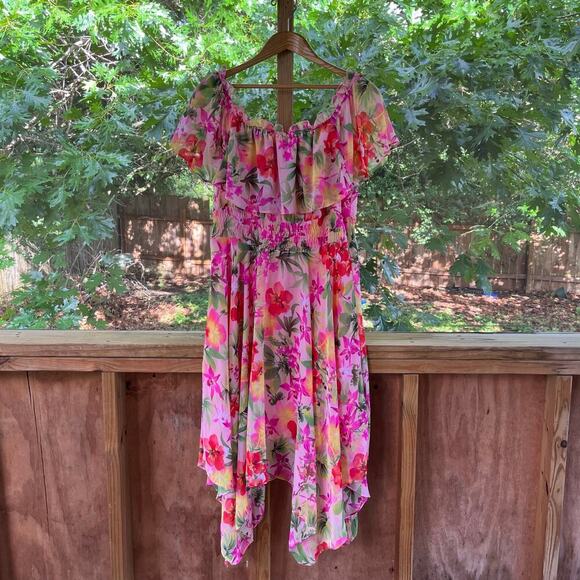 Rabbit Rabbit Rabbit Designs Women's Pink Floral Off The Shoulder Dress Size 16 - Picture 1 of 10